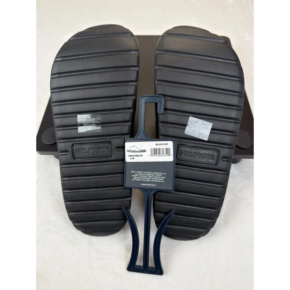 Tommy Hilfiger Mens Marmo-M Black Slide Sandals Flag Logo Cushion Size 8 M NWOB